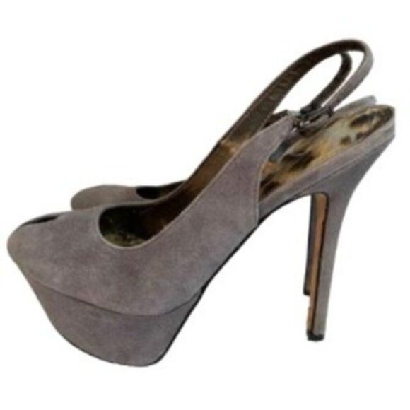 Sam Edelman Novato Suede Platform Heels‎ With Peep Toe Gray Size 8.5 - Picture 3 of 15